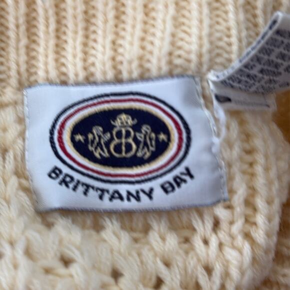 Vintage 80s Brittany Bay Cream Fisherman Cable Knit Pullover Sweater - Picture 3 of 4